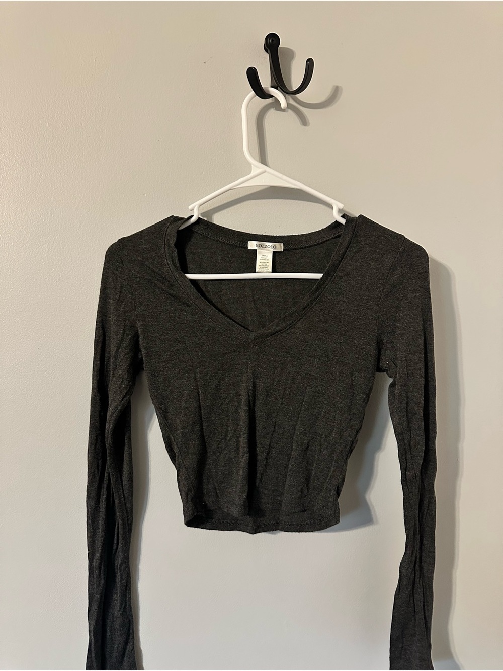 Charcoal Gray V-Neck Long Sleeve Top